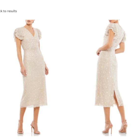 MAC DUGGAL BEADED 10810 RUFFLE SLEEVE OYSTER COCKTAIL MIDI DRESS sz 4 - Picture 4 of 4